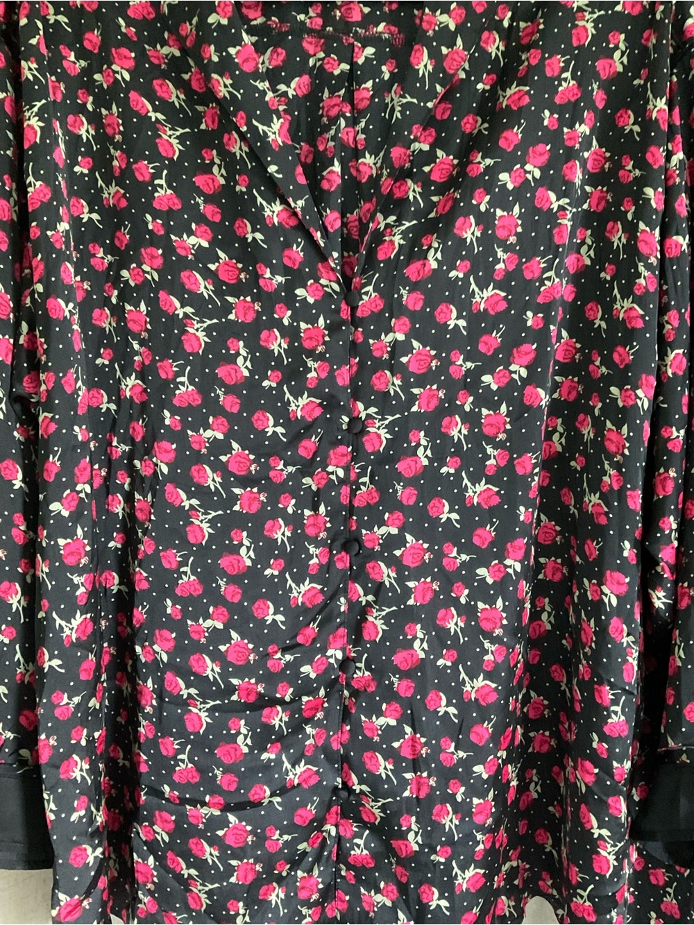 Free People Floral Pajama Set Black Red Roses Button Front Top Wide Leg Pants M - Picture 3 of 3